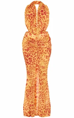 Shape Orange Leopard Printed Chiffon Drape Front Maxi Dress-PrettyLittleThing Online