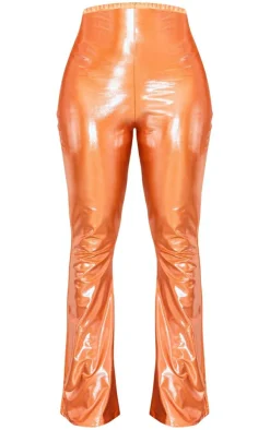 Sale PrettyLittleThing Shape Metallic Flare Pants Orange