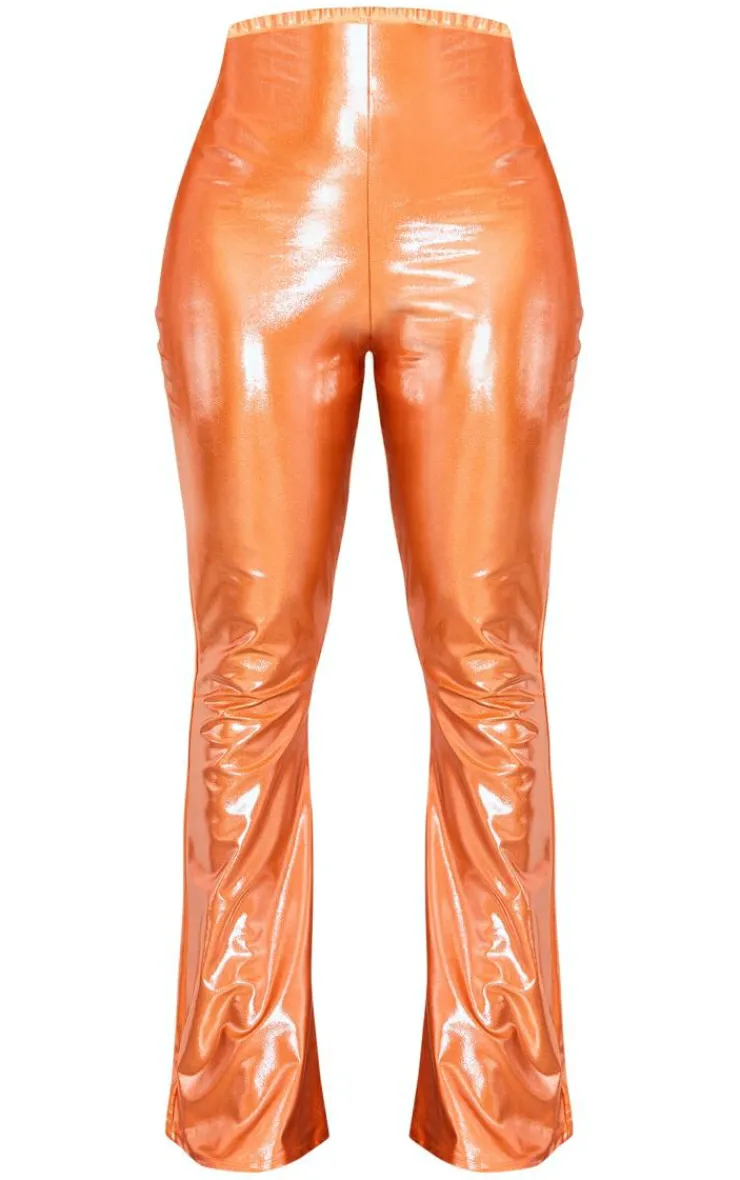 Sale PrettyLittleThing Shape Metallic Flare Pants Orange