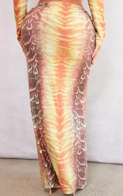 Online PrettyLittleThing Shape Printed Knot Side Maxi Skirt Orange