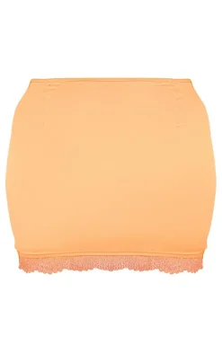 Discount PrettyLittleThing Shape Satin Asymmetric Lace Hem Mini Skirt Orange