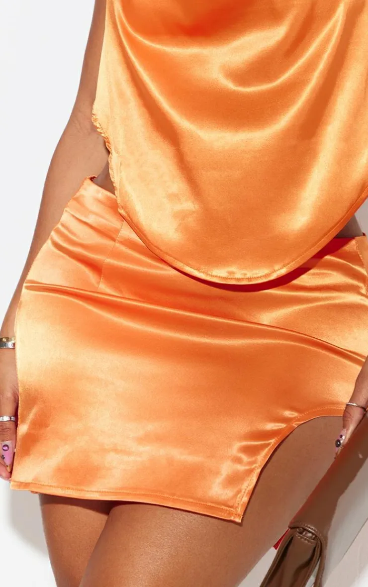 Clearance PrettyLittleThing Shape Orange Satin Asymmetric Mini Skirt Bright Orange