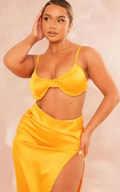 Outlet PrettyLittleThing Shape Satin Cup Detail Strappy Bralet Orange