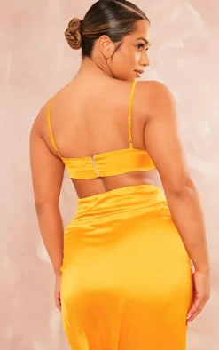 Outlet PrettyLittleThing Shape Satin Cup Detail Strappy Bralet Orange