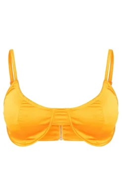 Outlet PrettyLittleThing Shape Satin Cup Detail Strappy Bralet Orange