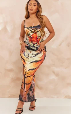 Shape Satin Tiger Print Strappy Maxi Dress-PrettyLittleThing Discount