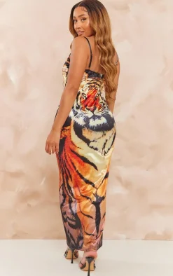 Shape Satin Tiger Print Strappy Maxi Dress-PrettyLittleThing Discount