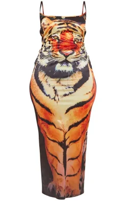Shape Satin Tiger Print Strappy Maxi Dress-PrettyLittleThing Discount