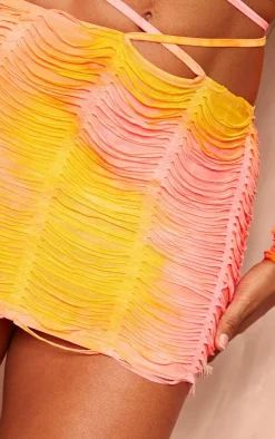 Discount PrettyLittleThing Shape Shredded Seamless Mini Skirt Orange