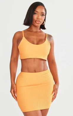 New PrettyLittleThing Shape Strappy Ribbed Crop Top Orange