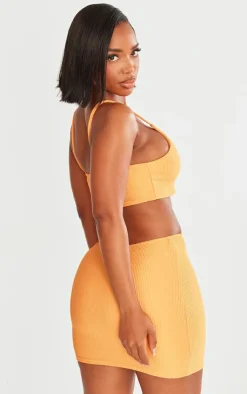 New PrettyLittleThing Shape Strappy Ribbed Crop Top Orange