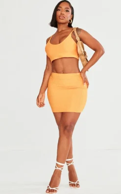 New PrettyLittleThing Shape Strappy Ribbed Crop Top Orange