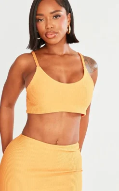 New PrettyLittleThing Shape Strappy Ribbed Crop Top Orange
