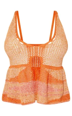 New PrettyLittleThing Shape Stripe Knit Halterneck Tie Front Top Orange