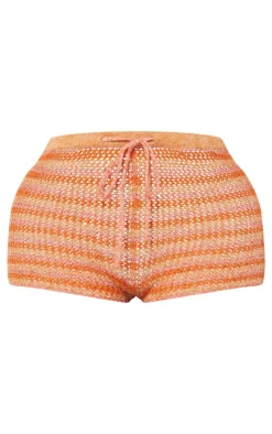 Best PrettyLittleThing Shape Orange Stripe Knit Hot Pants Bright Orange