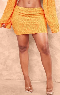 New PrettyLittleThing Shape Orange Textured Basic Low Rise Mini Skirt Bright Orange