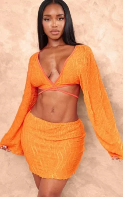 New PrettyLittleThing Shape Orange Textured Basic Low Rise Mini Skirt Bright Orange