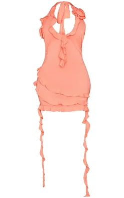 Shape Woven Halterneck Frill Detail Mini Dress-PrettyLittleThing Online