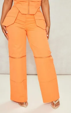Discount PrettyLittleThing Shape Woven Zip Detail Pants Orange