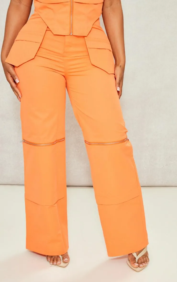 Discount PrettyLittleThing Shape Woven Zip Detail Pants Orange