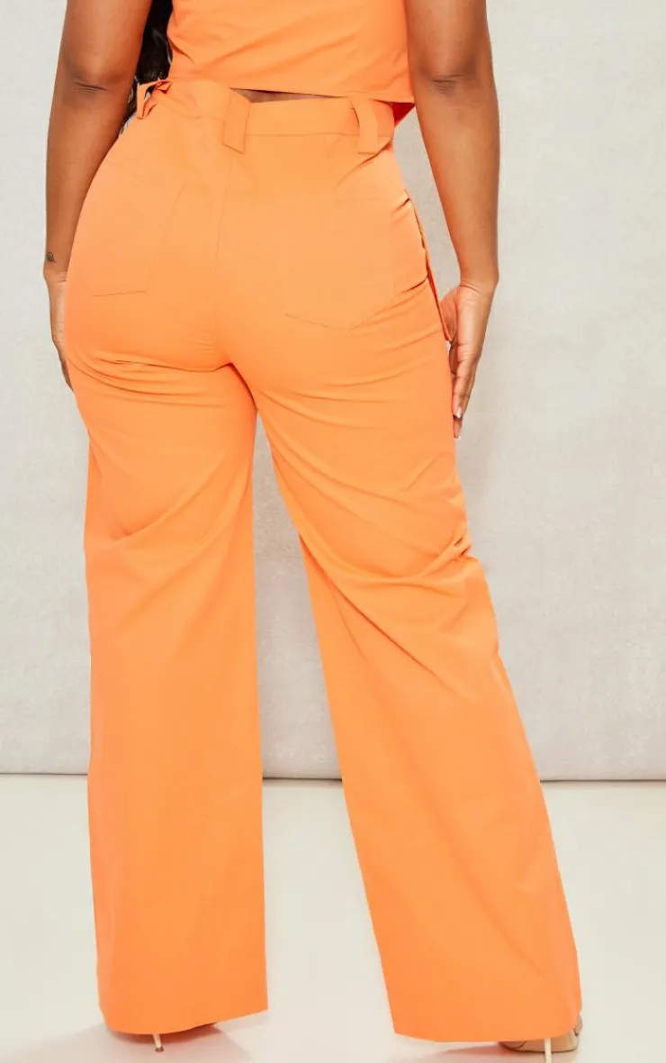 Discount PrettyLittleThing Shape Woven Zip Detail Pants Orange