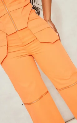 Discount PrettyLittleThing Shape Woven Zip Detail Pants Orange