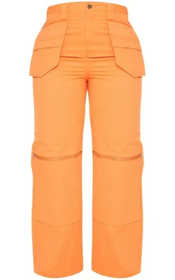 Discount PrettyLittleThing Shape Woven Zip Detail Pants Orange