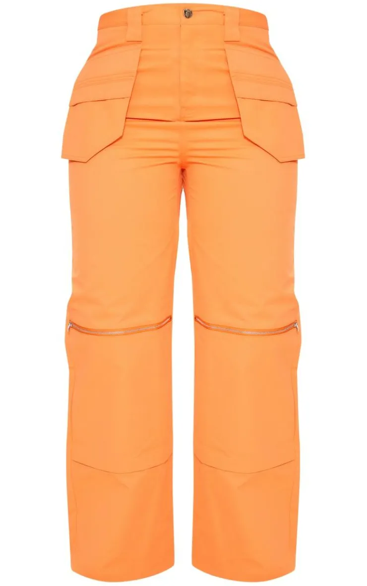 Discount PrettyLittleThing Shape Woven Zip Detail Pants Orange
