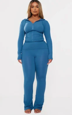 Hot PrettyLittleThing Shape Sculpted Zip Through Hoodie Petrol Blue