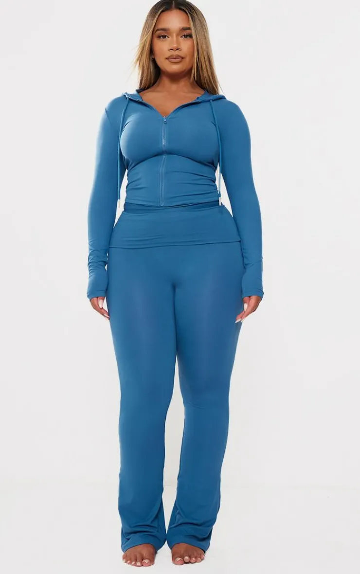 Hot PrettyLittleThing Shape Sculpted Zip Through Hoodie Petrol Blue
