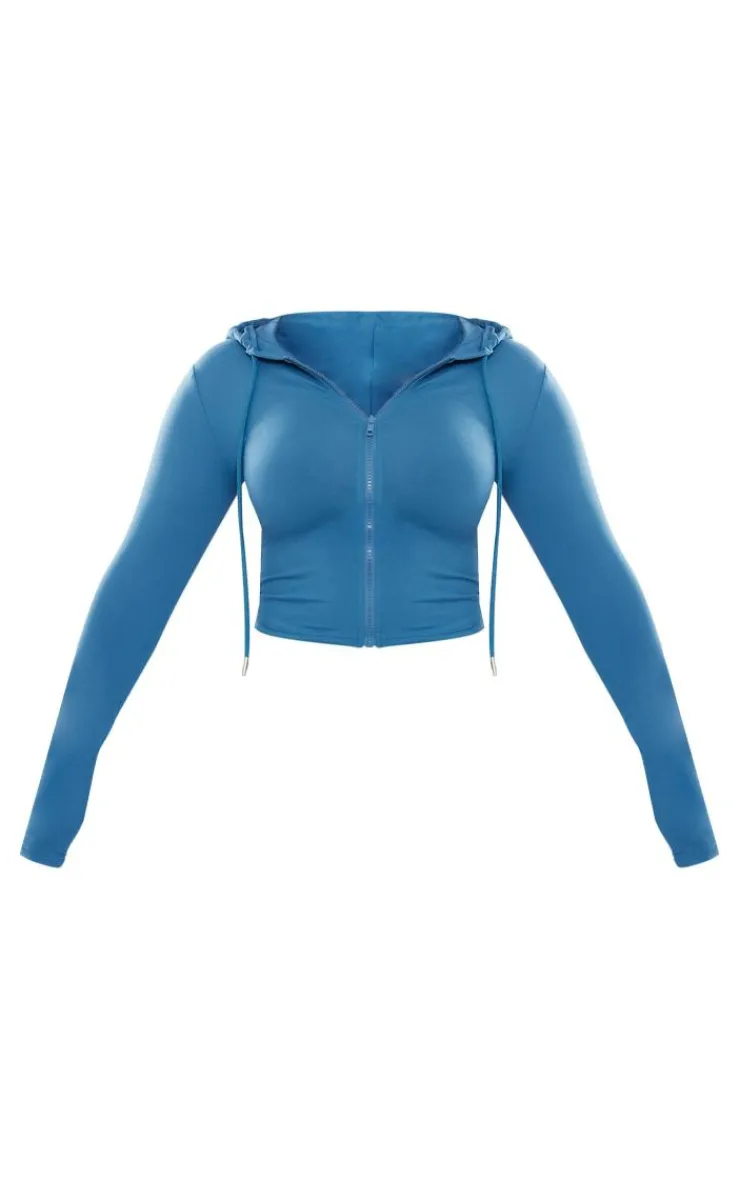 Hot PrettyLittleThing Shape Sculpted Zip Through Hoodie Petrol Blue