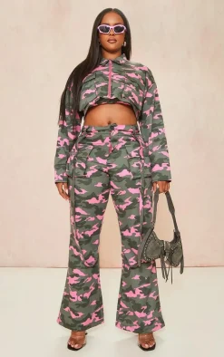 Sale PrettyLittleThing Shape Camo Printed High Waisted Cargo's Pink