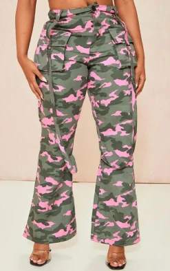 Sale PrettyLittleThing Shape Camo Printed High Waisted Cargo's Pink