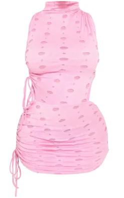 Shape Pink Cut Out Detail Ruched Side High Neck Bodycon Dress-PrettyLittleThing Hot