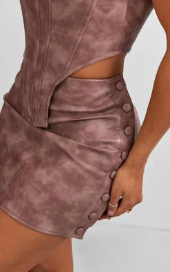 Clearance PrettyLittleThing Shape Faux Leather Button Side Mini Skirt Pink