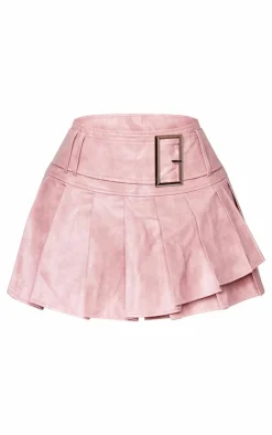 Shape Faux Leather Pleated Belted Mini Skirt-PrettyLittleThing New