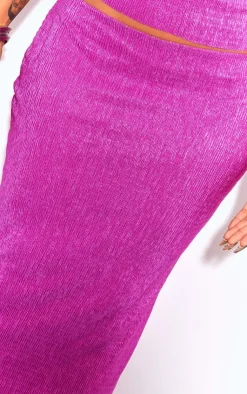 Clearance PrettyLittleThing Shape Glitter Plisse Low Rise Maxi Skirt Pink