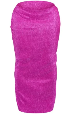 Clearance PrettyLittleThing Shape Glitter Plisse Low Rise Maxi Skirt Pink