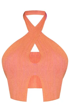 Best PrettyLittleThing Shape Knit Contrast Halter Neck Crop Top Pink