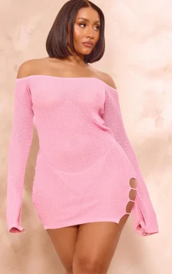Shape Pink Knit Sheer Cut Out Long Sleeve Bodycon Dress-PrettyLittleThing Discount