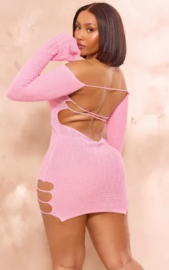 Shape Pink Knit Sheer Cut Out Long Sleeve Bodycon Dress-PrettyLittleThing Discount
