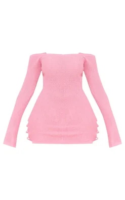Shape Pink Knit Sheer Cut Out Long Sleeve Bodycon Dress-PrettyLittleThing Discount