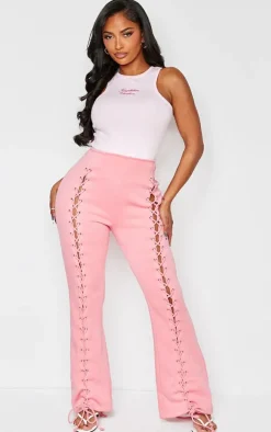Shape Pink Lace Up Front Wide Leg Sweatpants