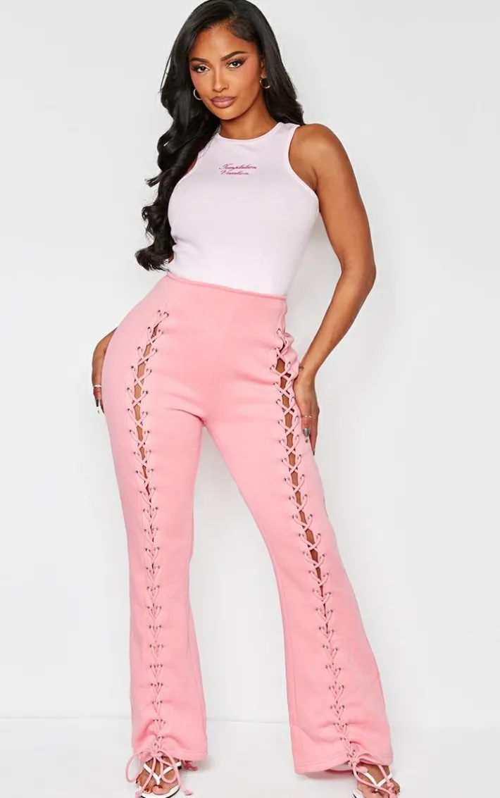 Shape Pink Lace Up Front Wide Leg Sweatpants