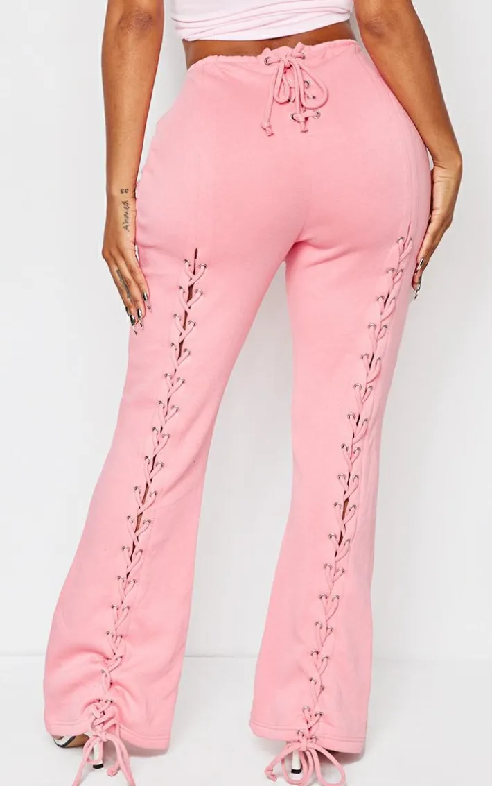 Shape Pink Lace Up Front Wide Leg Sweatpants