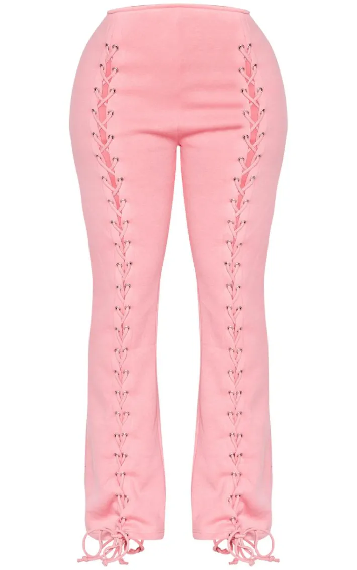 Shape Pink Lace Up Front Wide Leg Sweatpants