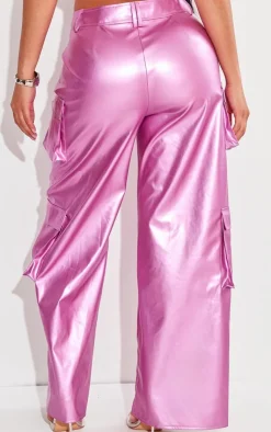 New PrettyLittleThing Shape Metallic Faux Leather Cargo Pants Pink