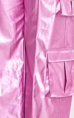 New PrettyLittleThing Shape Metallic Faux Leather Cargo Pants Pink