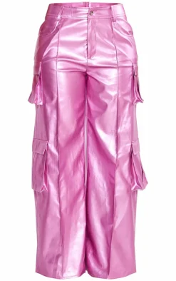 New PrettyLittleThing Shape Metallic Faux Leather Cargo Pants Pink
