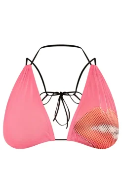 Online PrettyLittleThing Shape Printed Mesh Bralet Pink